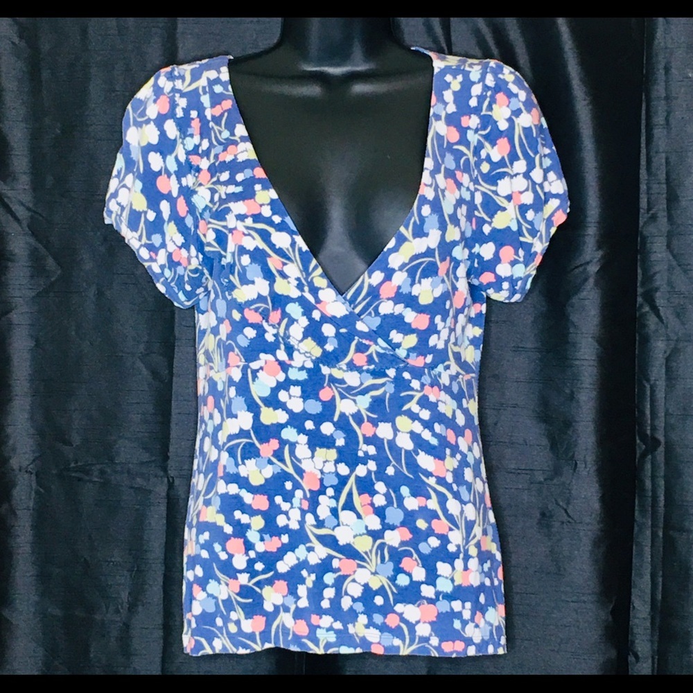 Anthropology Maeve blue floral print top
